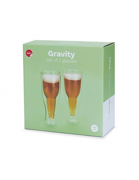 Set 2 bicchieri da birra doppio vetro 400 ml - GRAVITY by Balvi