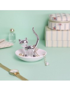 BALVI Porta anelli in ceramica colore silver GATTO 2