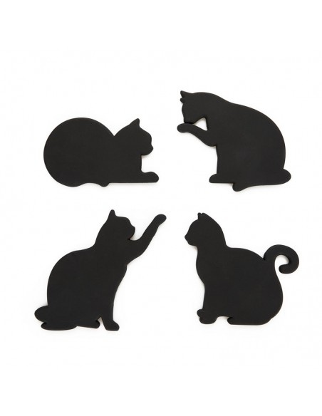 4 sottobicchieri a forma di sagoma di gatto silicone magnetico - FELINE by Balvi