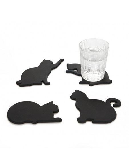 4 sottobicchieri a forma di sagoma di gatto silicone magnetico - FELINE by Balvi