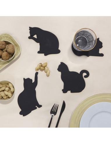 4 sottobicchieri a forma di sagoma di gatto silicone magnetico - FELINE by Balvi