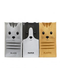 Set 3 borse raccolta differenziata stampa gatti h. 43 cm - MEOW by Balvi