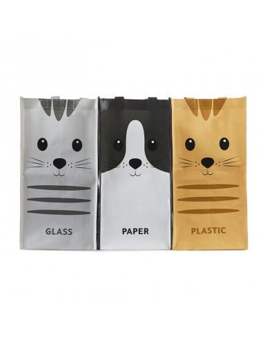 Set 3 borse raccolta differenziata stampa gatti h. 43 cm - MEOW by Balvi