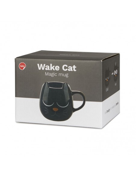 Mug ceramica termosensibile a forma di gatto apre chiude occhi - WAKE CAT NERO by Balvi