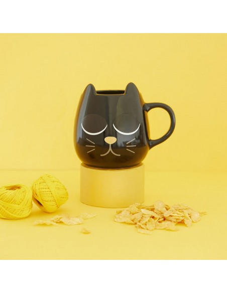 Mug ceramica termosensibile a forma di gatto apre chiude occhi - WAKE CAT NERO by Balvi