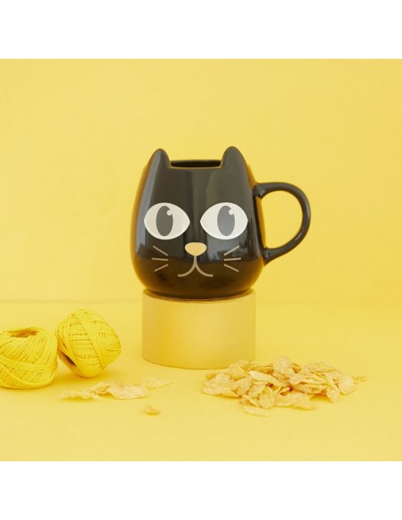 Mug ceramica termosensibile a forma di gatto apre chiude occhi - WAKE CAT NERO by Balvi