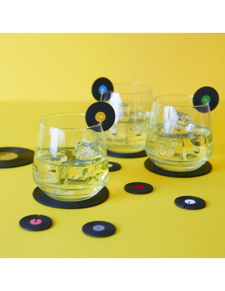 8 Segna bicchieri a forma di disco in vinile - GREATEST HITS by Balvi
