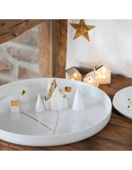 RADER Centrotavola piatto con villaggio in ceramica diam cm 40