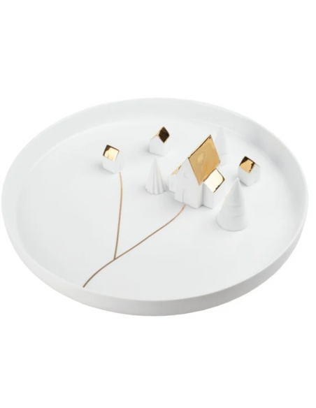 RADER Centrotavola piatto con villaggio in ceramica diam cm 40