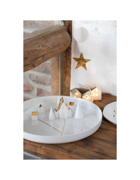 RADER Centrotavola piatto con villaggio in ceramica diam cm 40
