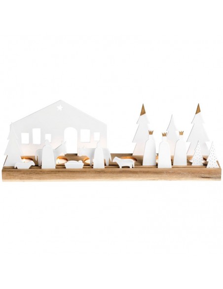 RADER Presepe stilizzato in legno e porcellana porta t-light cm 45