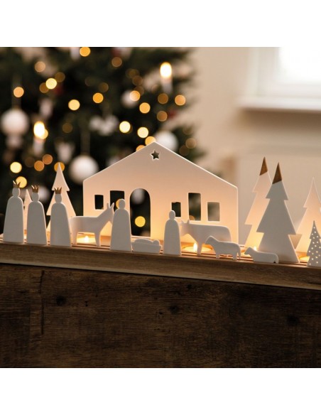 RADER Presepe stilizzato in legno e porcellana porta t-light cm 45