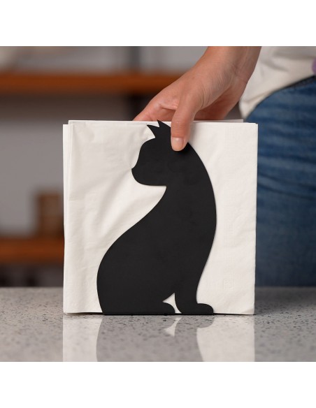 BALVI portatovaglioli gatto in metallo verniciato nero h 20 cm FELINE