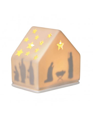 RADER casetta portacandelina in ceramica opaca con presepe h 10 cm