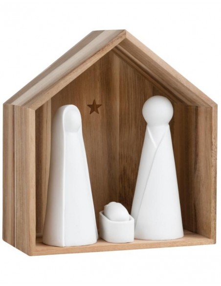 RADER Capanna in legno con natività in ceramica h 18,5 cm