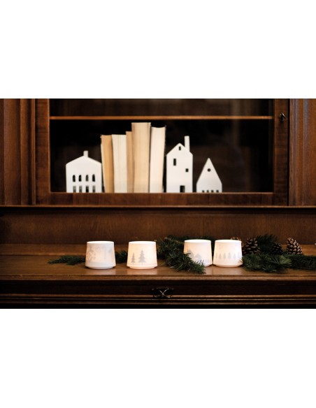 RADER porta t-light in ceramica con gioco d'ombra foresta h 6,5 cm