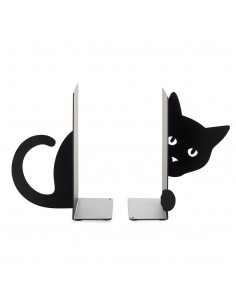 BALVI Fermalibri doppio gatto metallo verniciato nero Hidden Cat