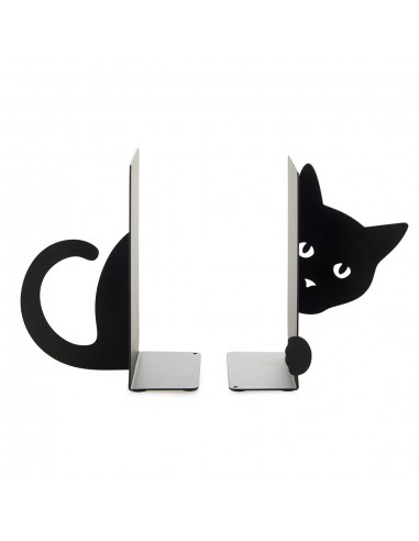 BALVI Fermalibri doppio gatto metallo verniciato nero Hidden Cat