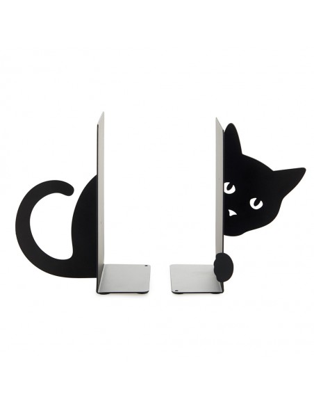 BALVI Fermalibri doppio gatto metallo verniciato nero Hidden Cat