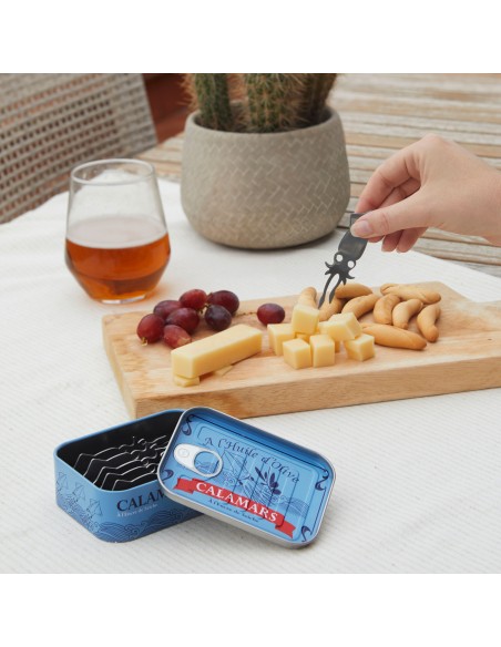 BALVI set 6 forchettine da aperitivo in acciaio con scatola metallo Calamars