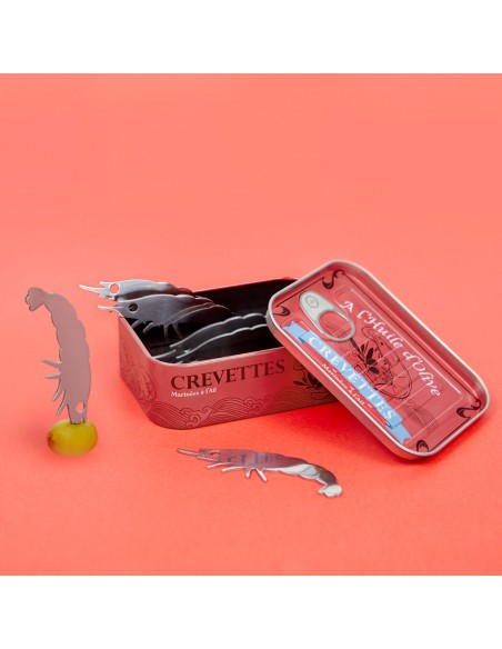 BALVI set 6 forchettine da aperitivo acciaio in  scatola metallo Crevettes
