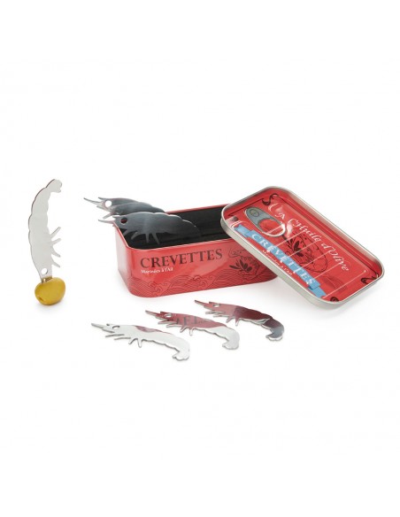 BALVI set 6 forchettine da aperitivo acciaio in  scatola metallo Crevettes