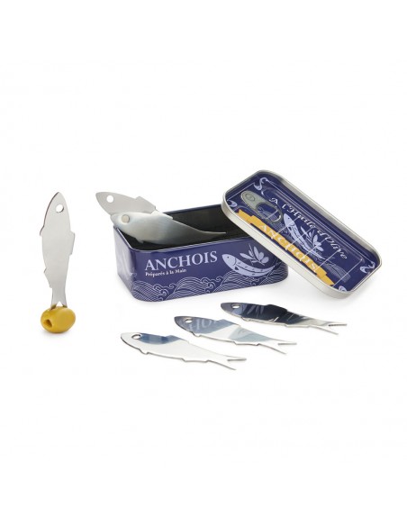 BALVI Set di forchettine per aperitivo in scatola metallo Anchois
