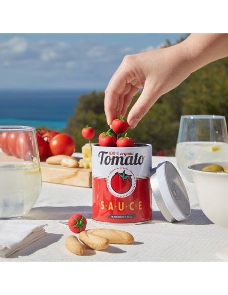 Balvi Set 6 Spiedini per Aperitivo in Scatola di Latta TOMATO