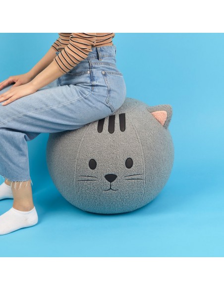 BALVI puff sgabello in poliestere a forma di gatto h 45 cm KITTY GRIGIO