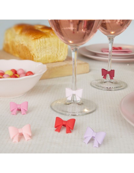 Balvi 6 Segnabicchieri con fiocco colori assortiti in silicone Coquette