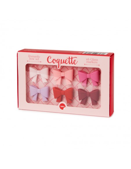 Balvi 6 Segnabicchieri con fiocco colori assortiti in silicone Coquette