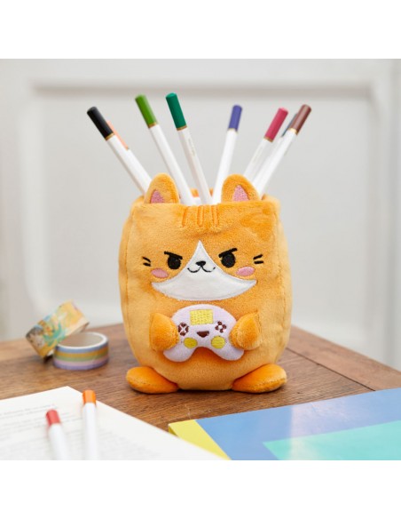 Balvi Porta matite gatto plastica/tela h 11,5 cm Fluffy Kawaii Gamer