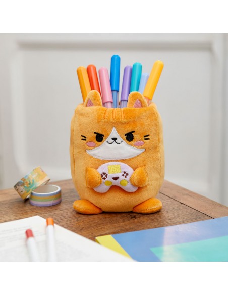 Balvi Porta matite gatto plastica/tela h 11,5 cm Fluffy Kawaii Gamer