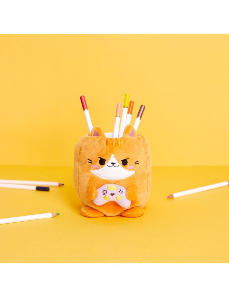 Balvi Porta matite gatto plastica/tela h 11,5 cm Fluffy Kawaii Gamer