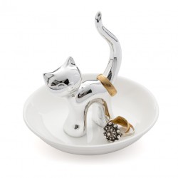 BALVI Porta anelli in ceramica colore silver GATTO